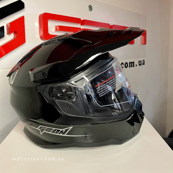 Шолом GEON 722 Дуал-спорт з окулярами чорний глянець