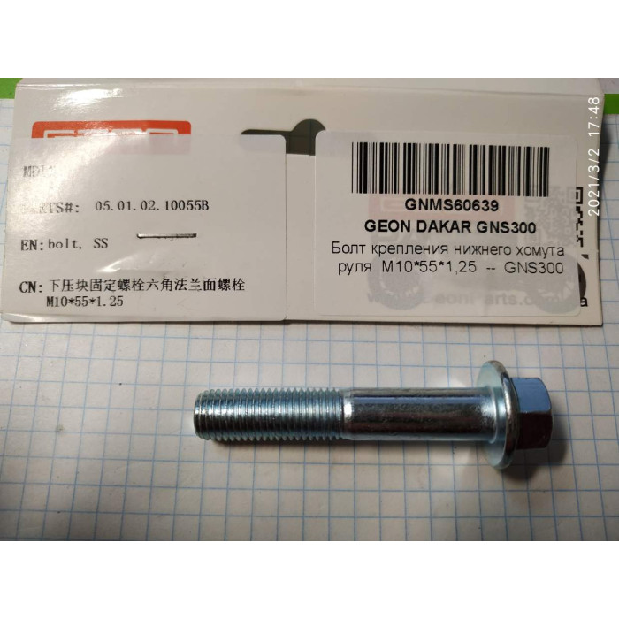 Болт нижній, кріплення керма M10*55*1,25 - GNS300