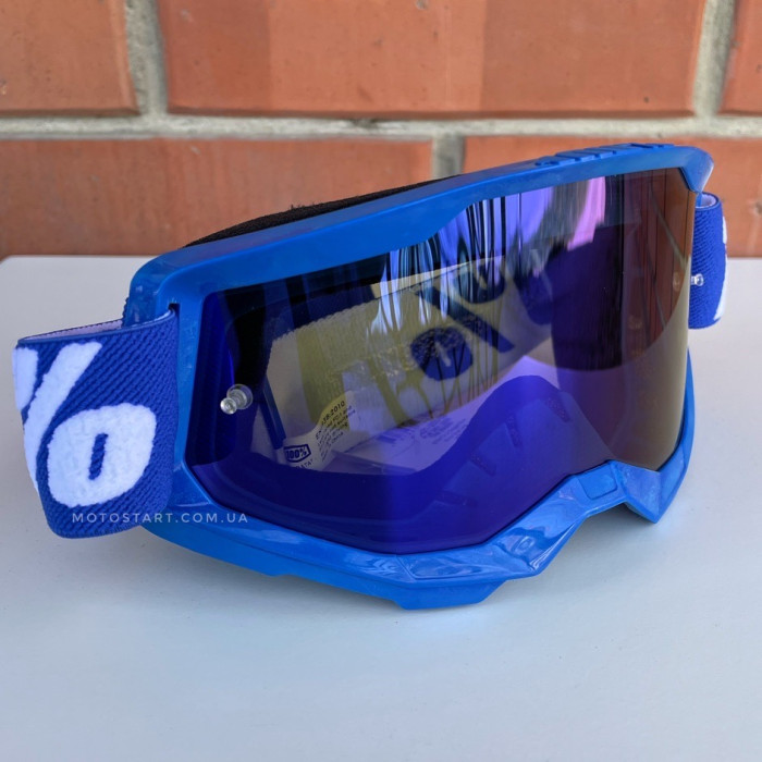 Мото окуляри 100% STRATA 2 Goggle Blue - Mirror Blue Lens