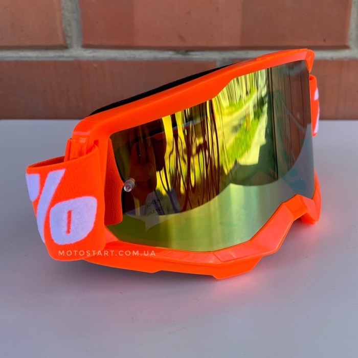 Мото окуляри 100% STRATA 2 Goggle Neon Orange - Mirror Gold Lens