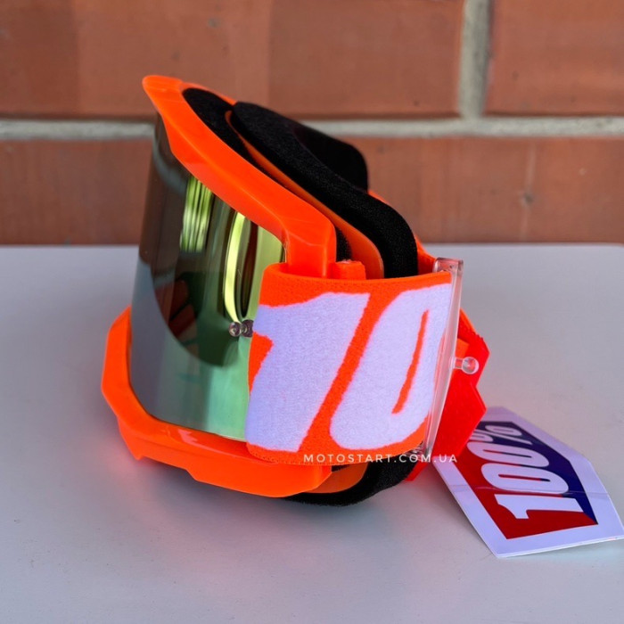 Мото окуляри 100% STRATA 2 Goggle Neon Orange - Mirror Gold Lens