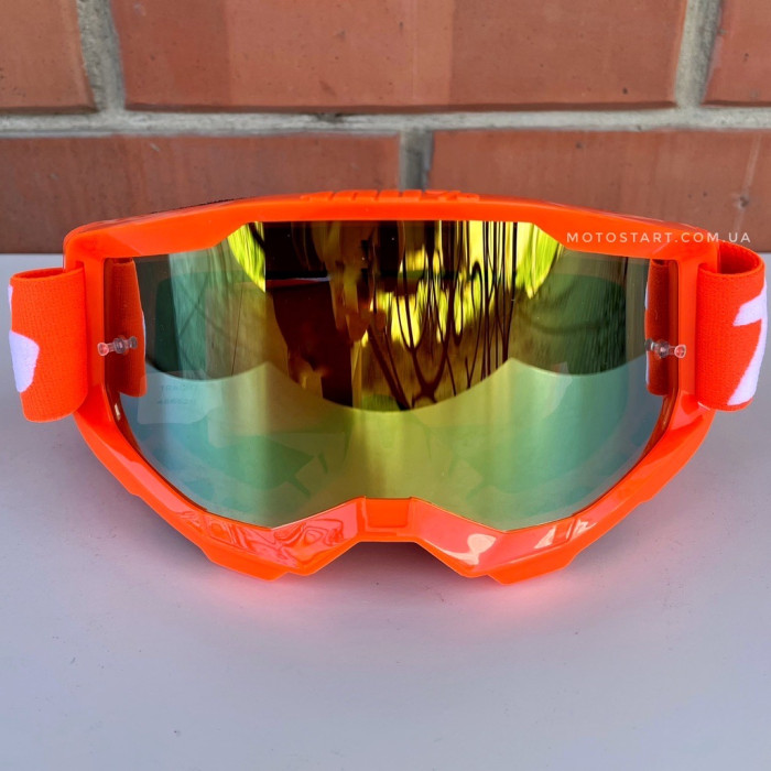 Мото окуляри 100% STRATA 2 Goggle Neon Orange - Mirror Gold Lens