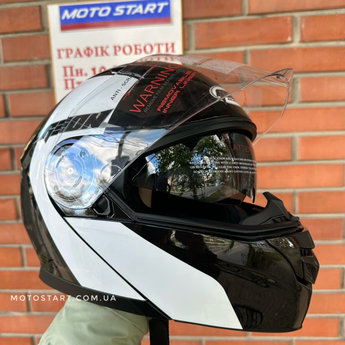Шолом GEON 950 модуляр з окулярами GLOSSY BLACK/WHITE