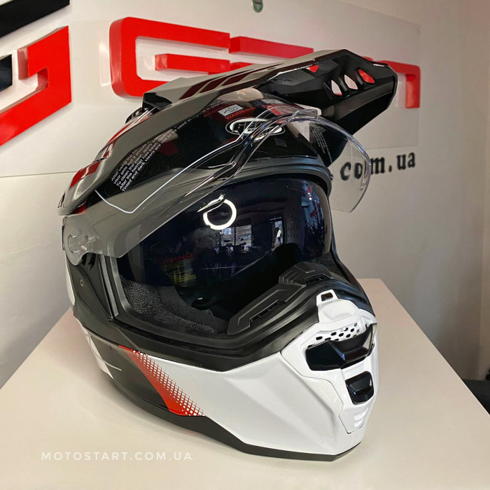 Шолом GEON 722 SHINY BLACK/WHITE-RED
