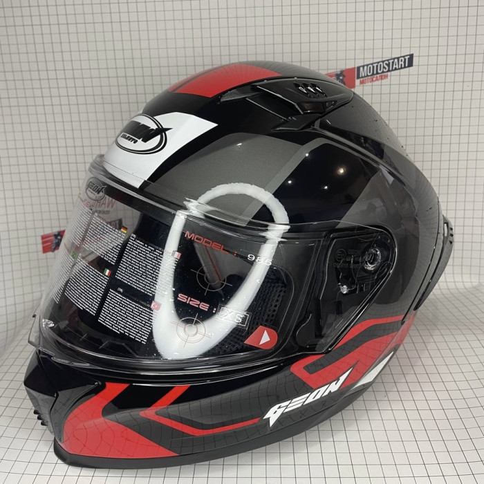 Шолом GEON 985 GLOSSY BLACK GREY/FLUOR RED