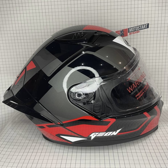 Шолом GEON 985 GLOSSY BLACK GREY/FLUOR RED