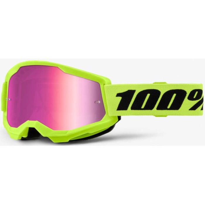 Мото окуляри 100% STRATA 2 Goggle Neon Yellow - Mirror Pink Lens