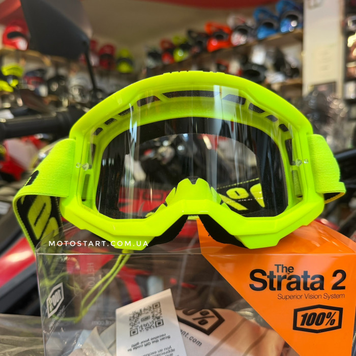 Окуляри 100% STRATA 2 Goggle Neon Yellow - Clear Lens