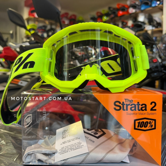 Окуляри 100% STRATA 2 Goggle Neon Yellow - Clear Lens